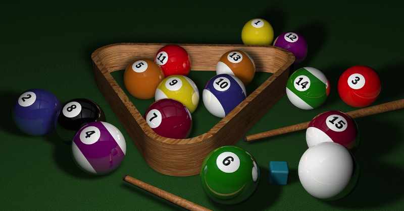Billiard balls on pool table.